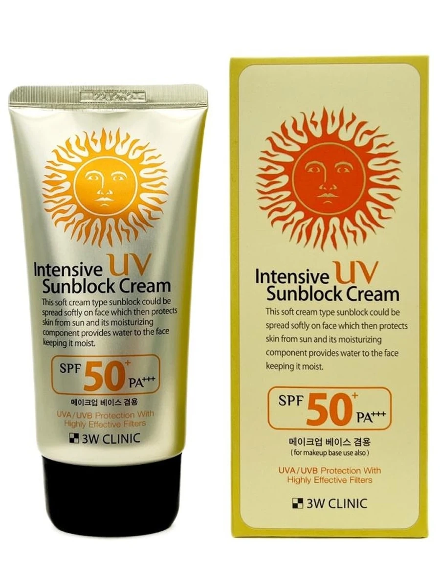 3W Clinic Солнцезащитный крем для лица интенсивный Intensive UV Sun Block Cream SPF50+/PA+++, 70 мл