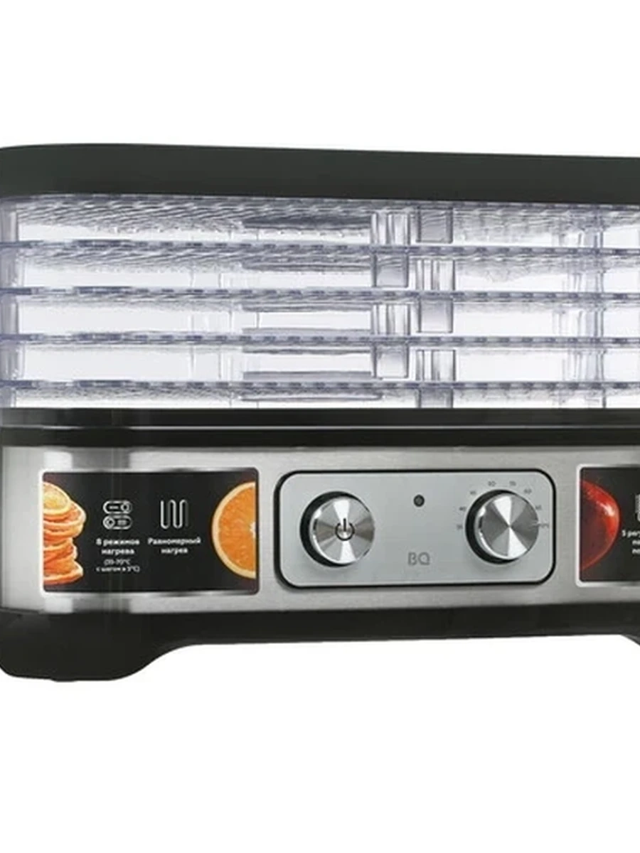 Сушилка для овощей и фруктов BQ FD1000 [250 Вт, макс 70 °C, секций - 5, регулировка температуры, серебристый, черный]
