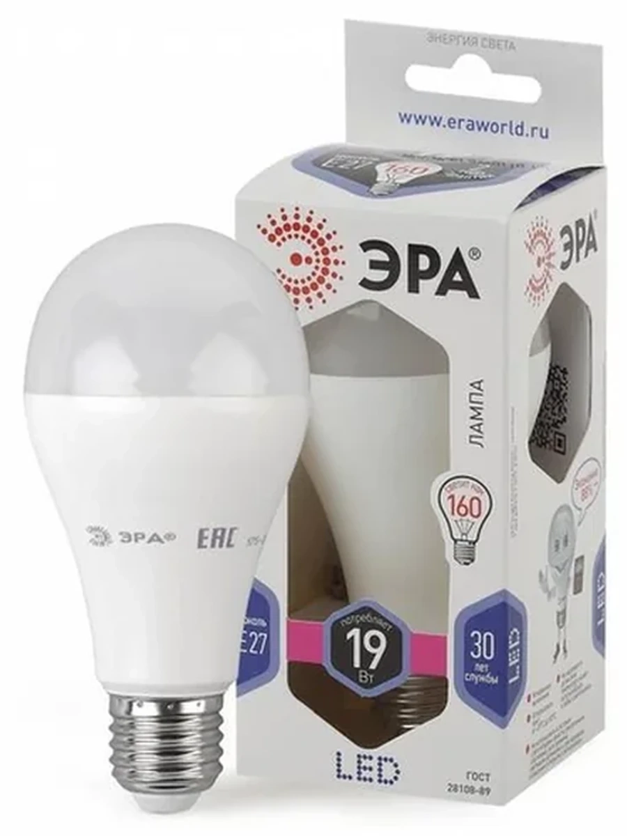 ЛАМПА СВЕТОДИОДНАЯ ЭРА LED A60-19W-860-E27