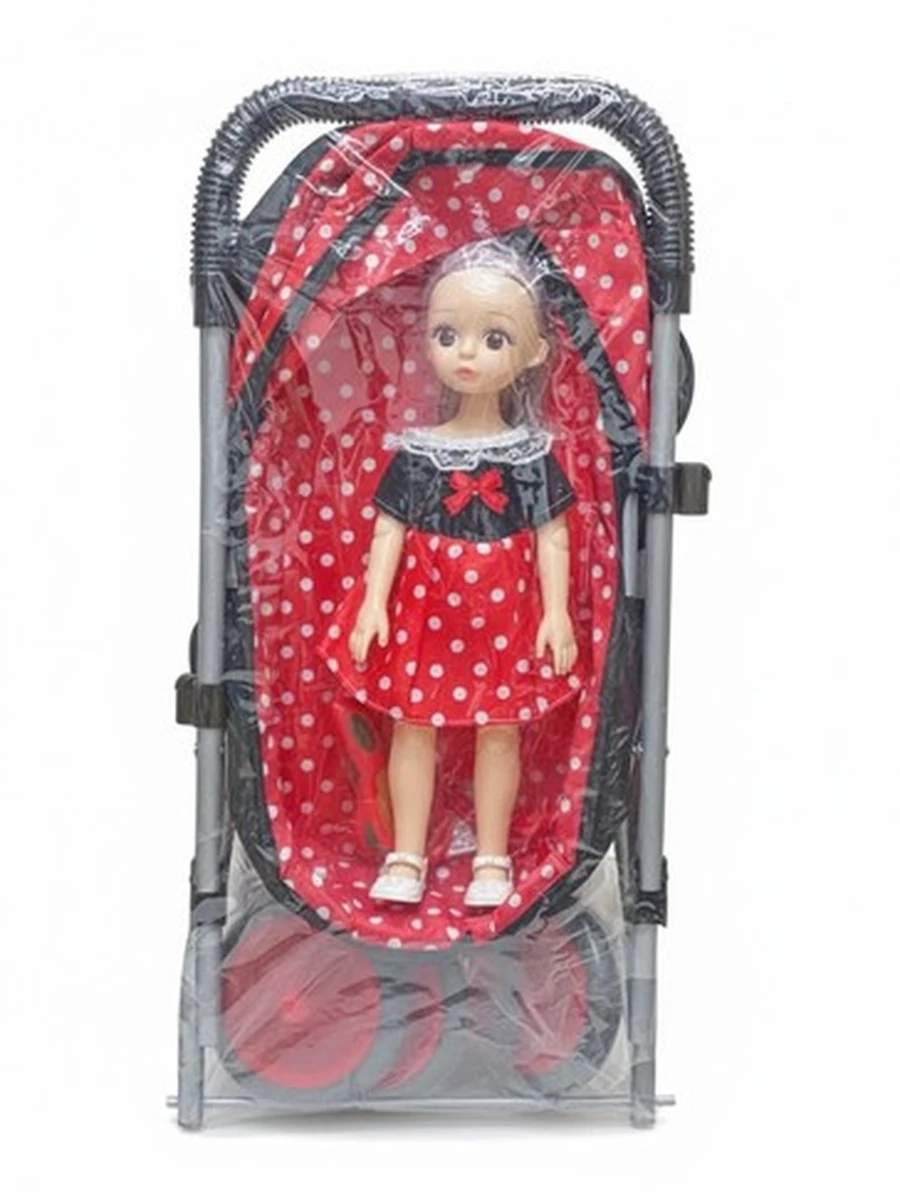 Игровой набор «Кукла с коляской» (в горошек)
