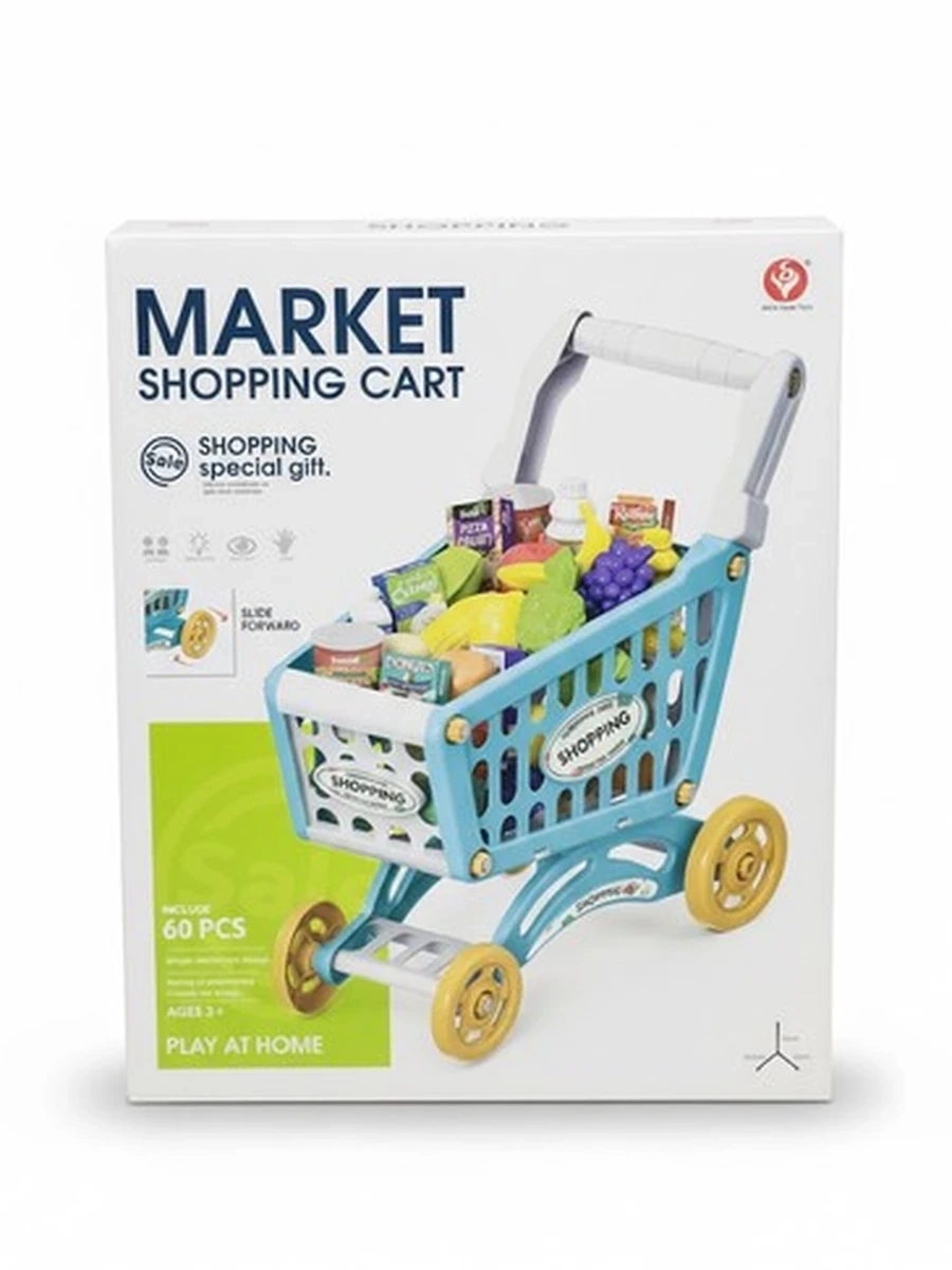 Детская тележка для супермаркета с продуктами (60 предметов)