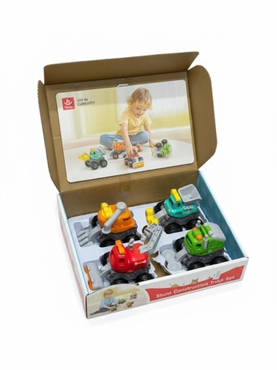 Набор инерционных машинок Hola Toys 4 строительных спецмашины