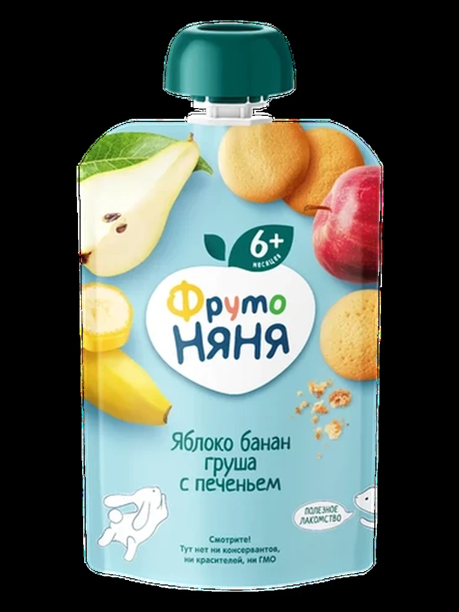 Фруто няня Пюре Яблоко груша банан с печеньем 90 гр