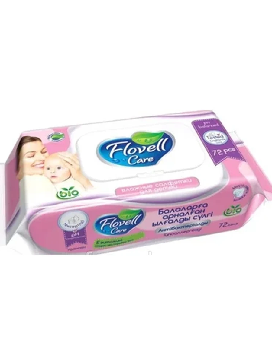 САЛФЕТКИ ВЛАЖНЫЕ FLOVELL БИО ДЕТСКИЕ С КРЫШКОЙ 72ШТ
