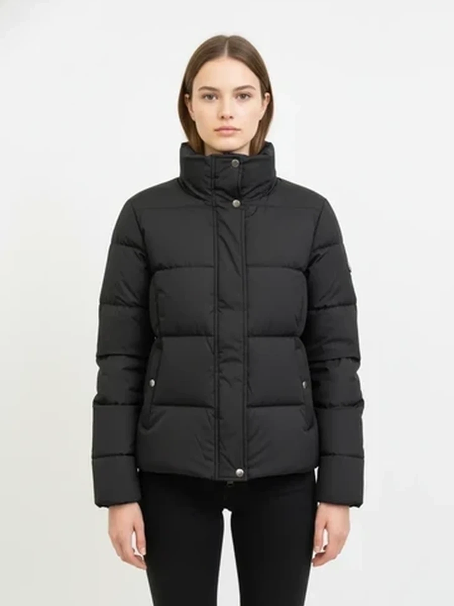 Женская стеганая куртка-пуховик Massimo Dutti черная демисезонная оверсайз