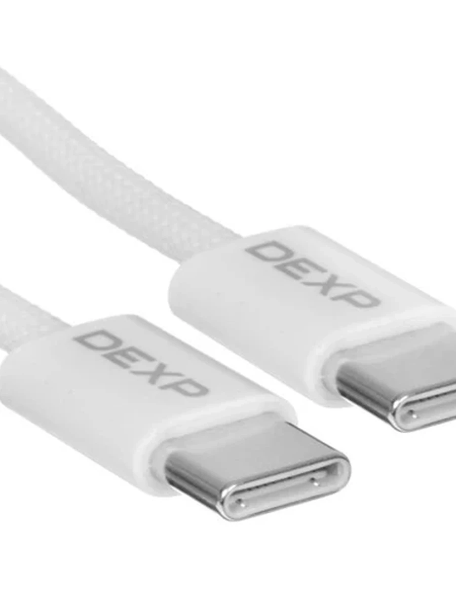 Кабель USB-C - USB-C DEXP (1м, 3А, Круглый, нейлоновая оплетка, PC коннекторы, Белый, обычный)[DDCC3A0NP10RWGB]