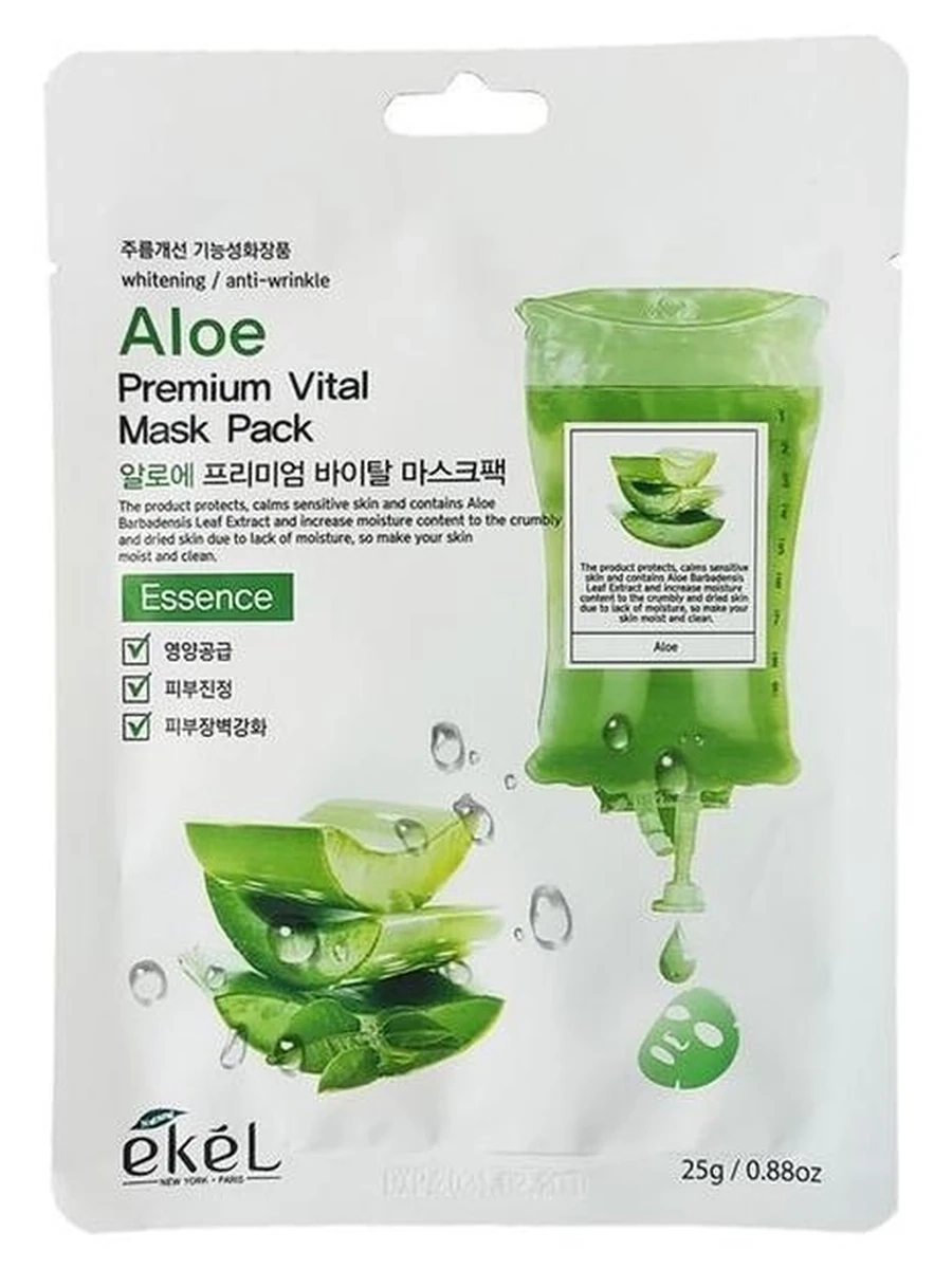 EKEL Тканевая маска для лица с экстрактом алоэ вера Aloe Premium Vital Mask Pack 25г