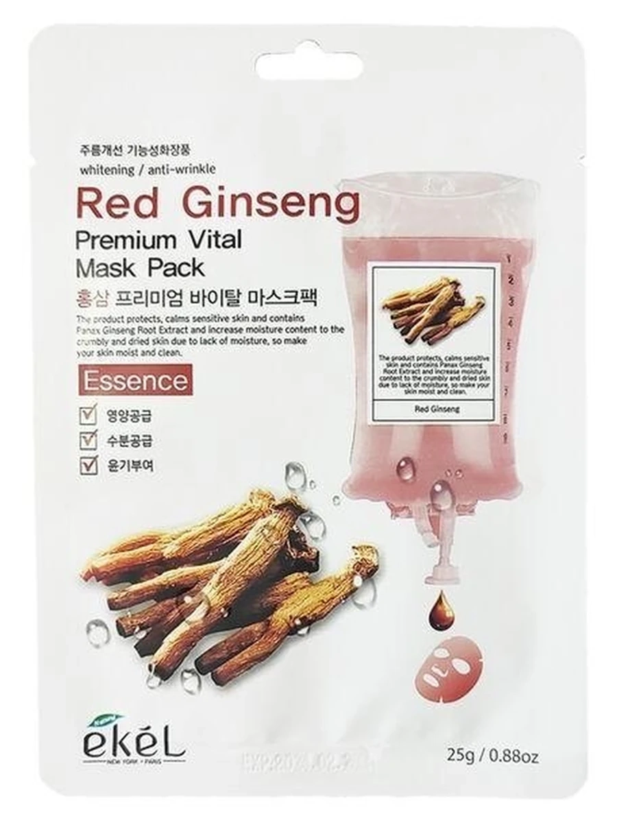 EKEL Тканевая маска для лица с экстрактом красного женьшеня Red Ginseng Premium Vital Mask Pack 25г
