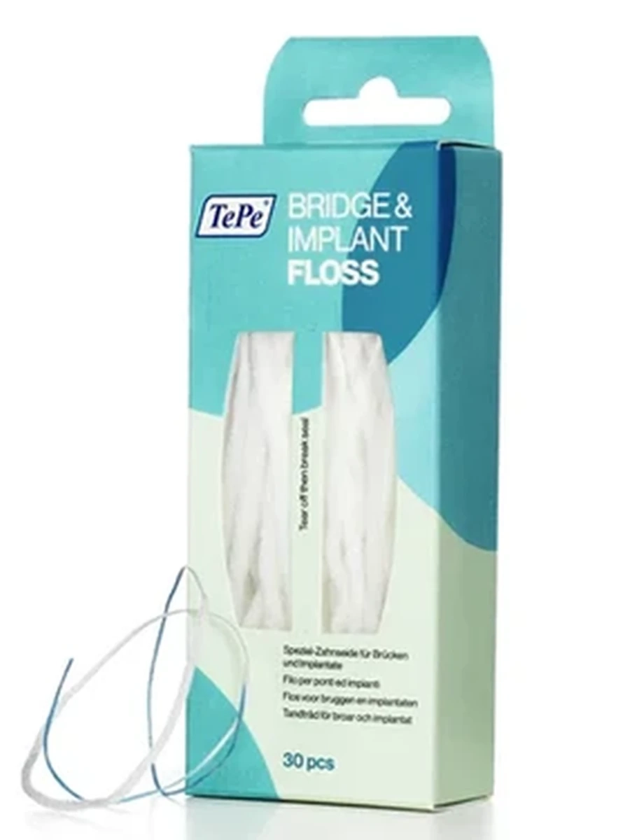 Зубная нить TePe Bridge and Implant floss, 30 шт