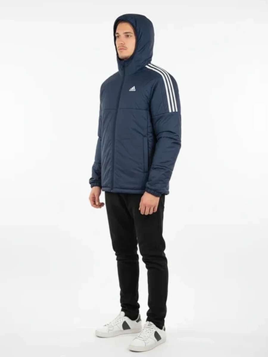 Мужская утепленная куртка Adidas синяя с капюшоном для спорта и отдыха