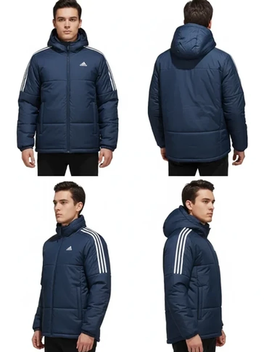 Мужская утепленная куртка Adidas с капюшоном синяя демисезонная