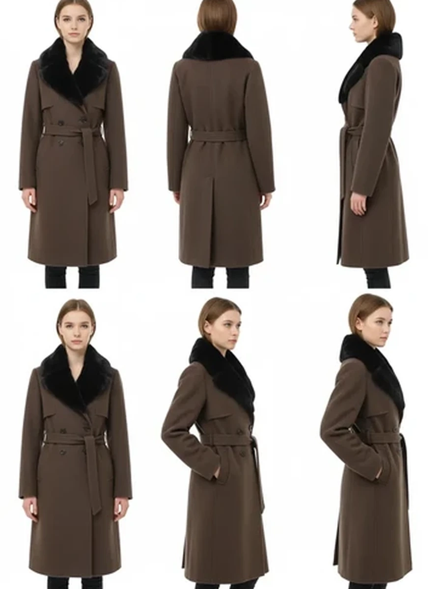 Женское двубортное пальто MaxMara с воротником из натурального меха