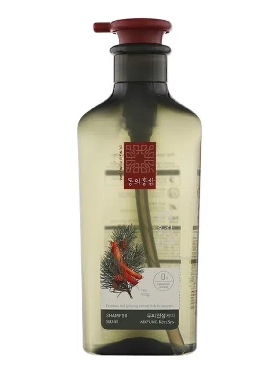Корейский шампунь Dong Ui Hongsam Shampoo для сухой кожи головы Красный Женьшень и Сосна Густоцветная 500 мл
