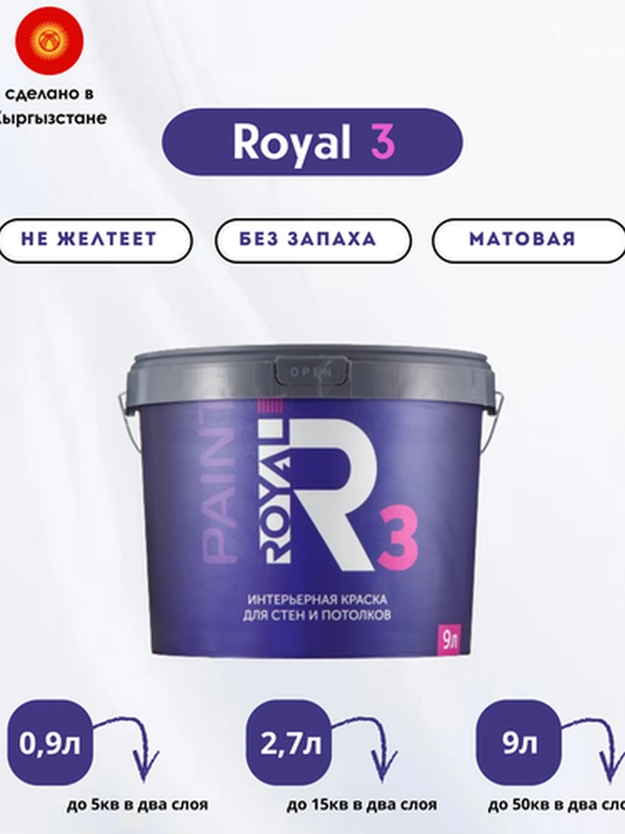Интерьерная краска для стен и потолков ROYAL 3