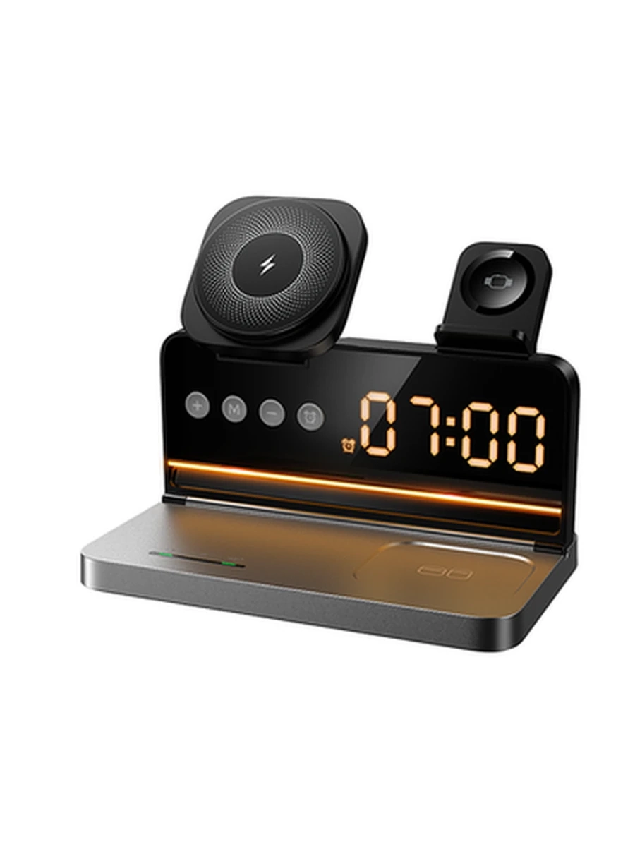 Докстанция HOCO DWQ03 4-in-1 wireless charger with alarm clock (Black)