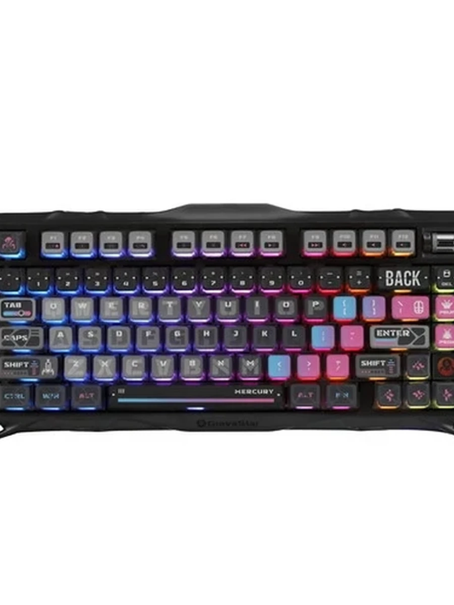 Клавиатура проводная + беспроводная Gravastar Mercury K1 Pro Cyberpunk черный [механическая, подсветка, RGB, GravaStar x Kailh Speedy Mint Linear]