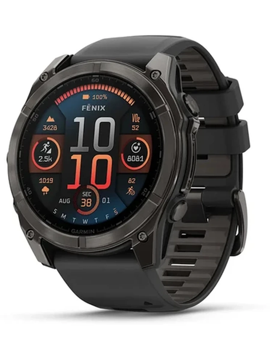 Garmin Fenix 8 – 51 mm, AMOLED  Sapphire, Carbon Gray DLC Titanium with Black/Pebble Gray Silicone Band