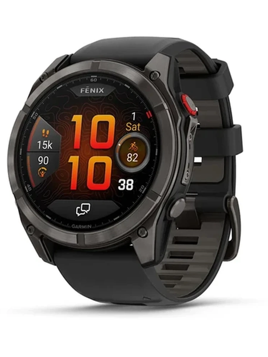 Garmin Fenix 8 Pro – 51 mm, AMOLED Sapphire, Carbon Gray DLC Titanium with Black/Pebble Gray Silicone Band