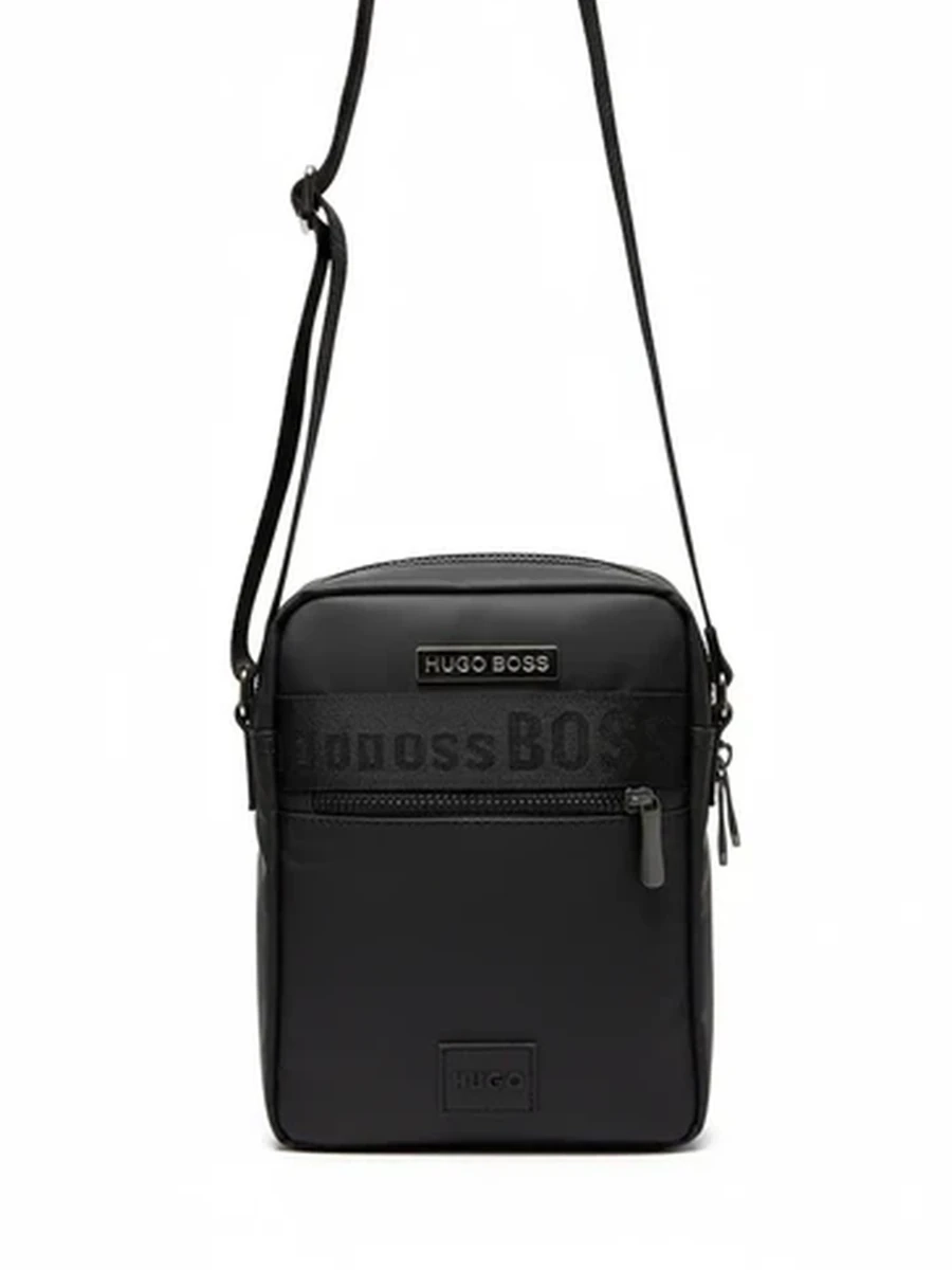 Мужская сумка через плечо Hugo Boss черная текстильная для документов