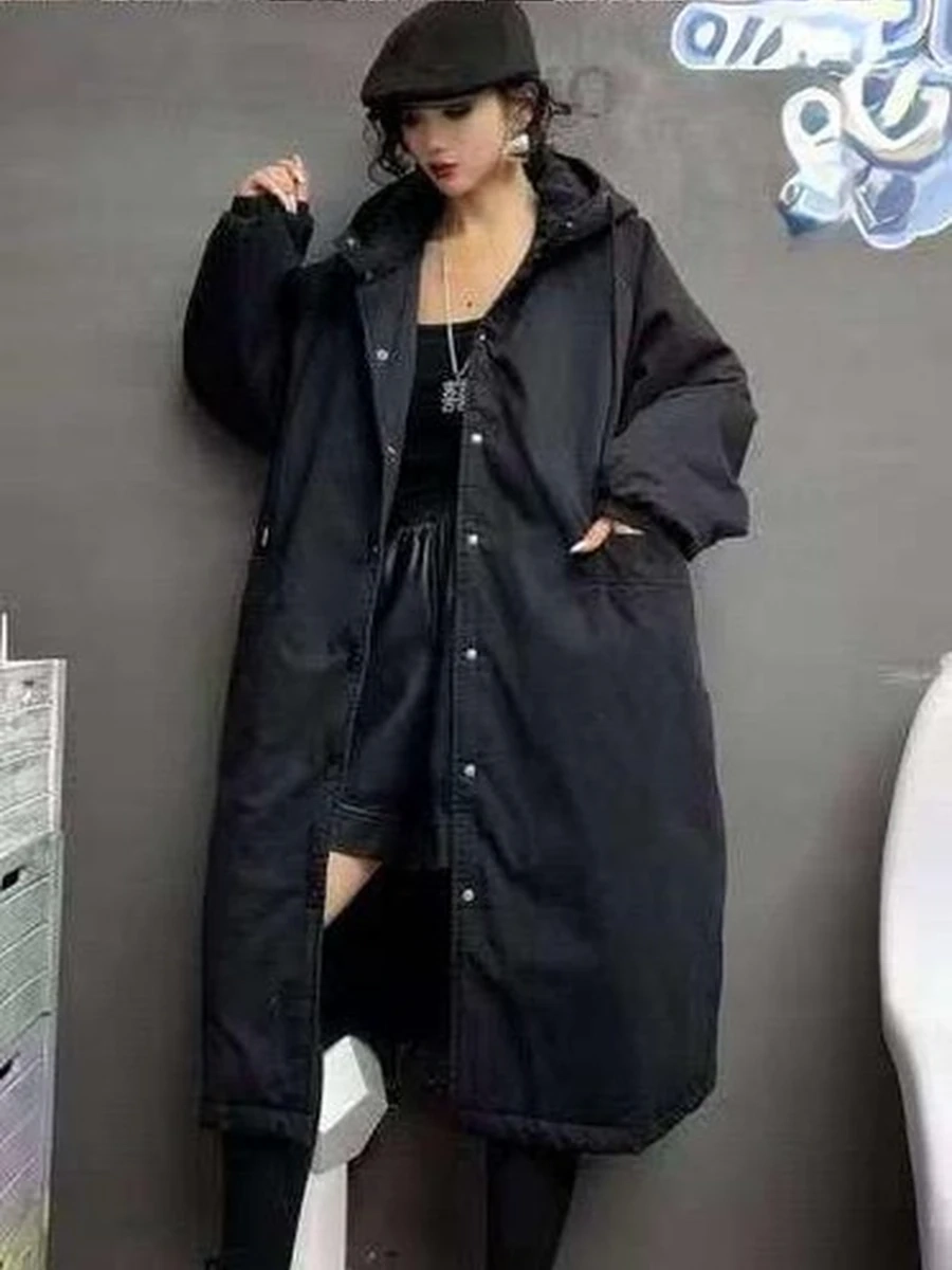 Женская удлинённая куртка oversize с капюшоном