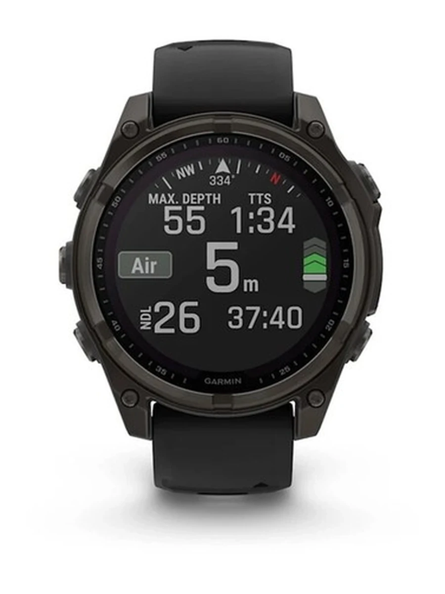 Garmin FENIX 8 - 47 MM SOLAR SAPPHIRE CARBON GRAY DLC TITANIUM WITH BLACK/PEBBLE GRAY SILICONE