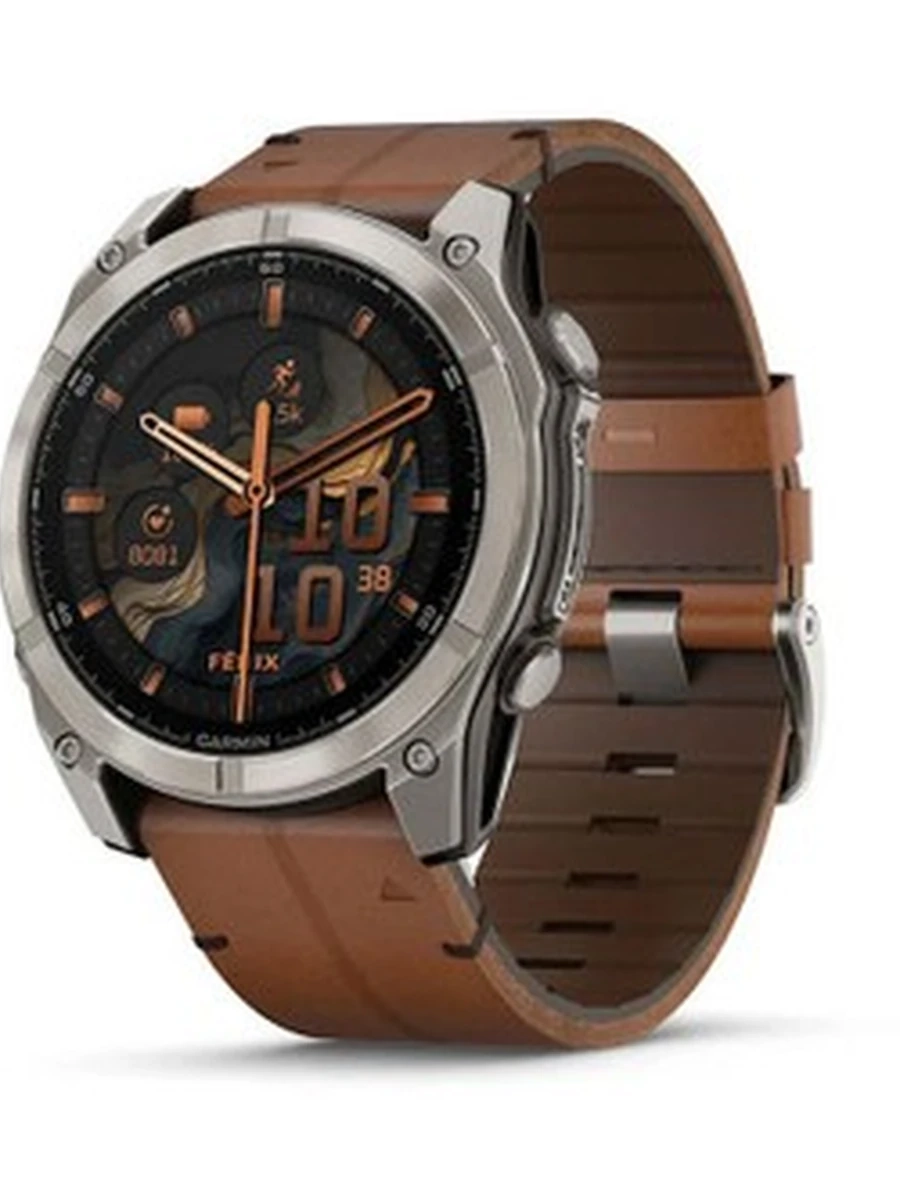 Garmin FENIX 8 - 51 MM AMOLED SAPPHIRE BARE TITANIUM BLACK WITH CHESTNUT LEATHER BAND PLUS GRAPHITE SILICONE BAND(2 ремешка)