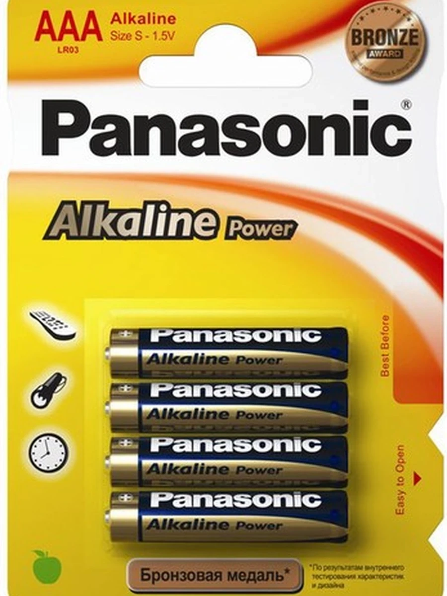 Батарейки Panasonic Alkaline Power LR03REB/4BPR, тип AAA, щелочные, блистер 4 шт