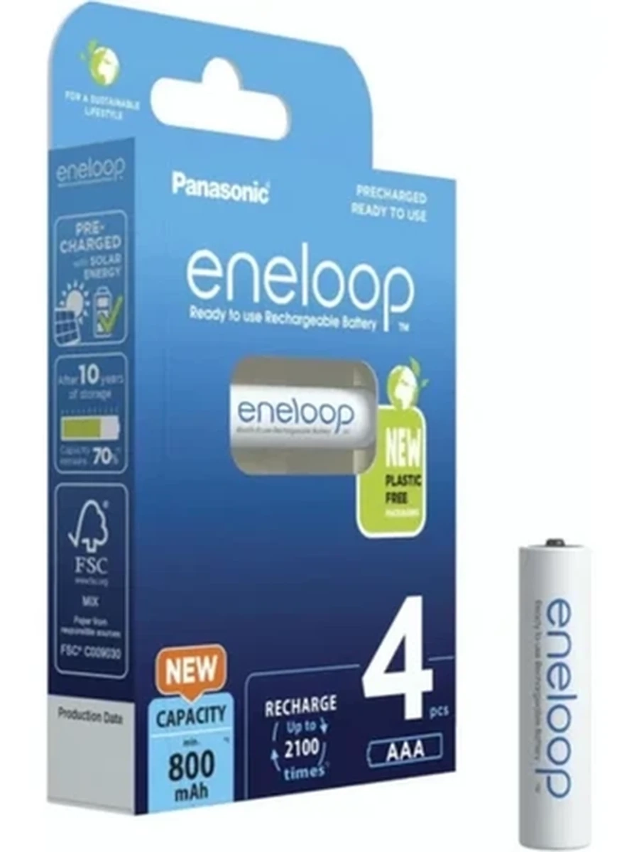 Аккумулятор Panasonic Eneloop BK-4MCDE/4BE, тип AAA, 800 мА·ч, Ni-MH, блистер 4 шт