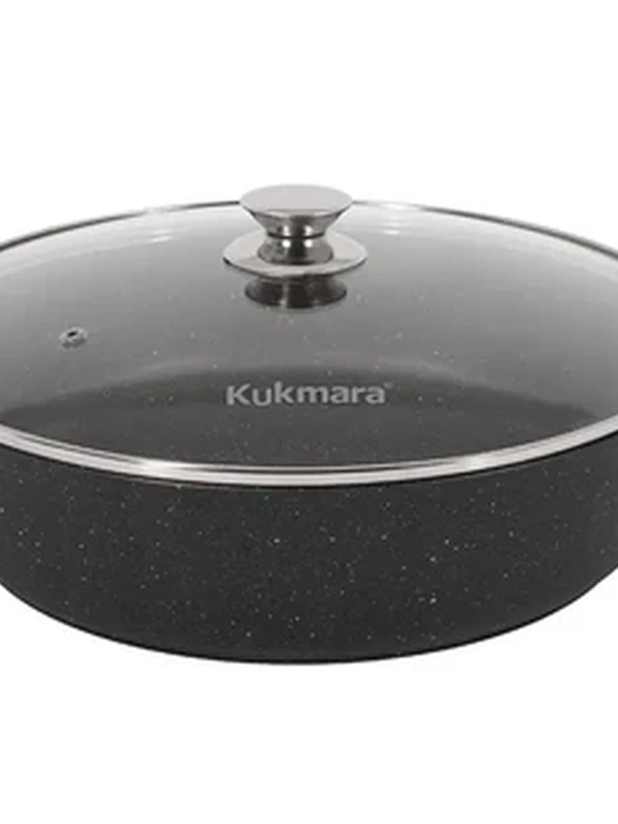 Сотейник Kukmara 32/8,5 см с антипригарным покрытием (темный мрамор) со стеклянной крышкой