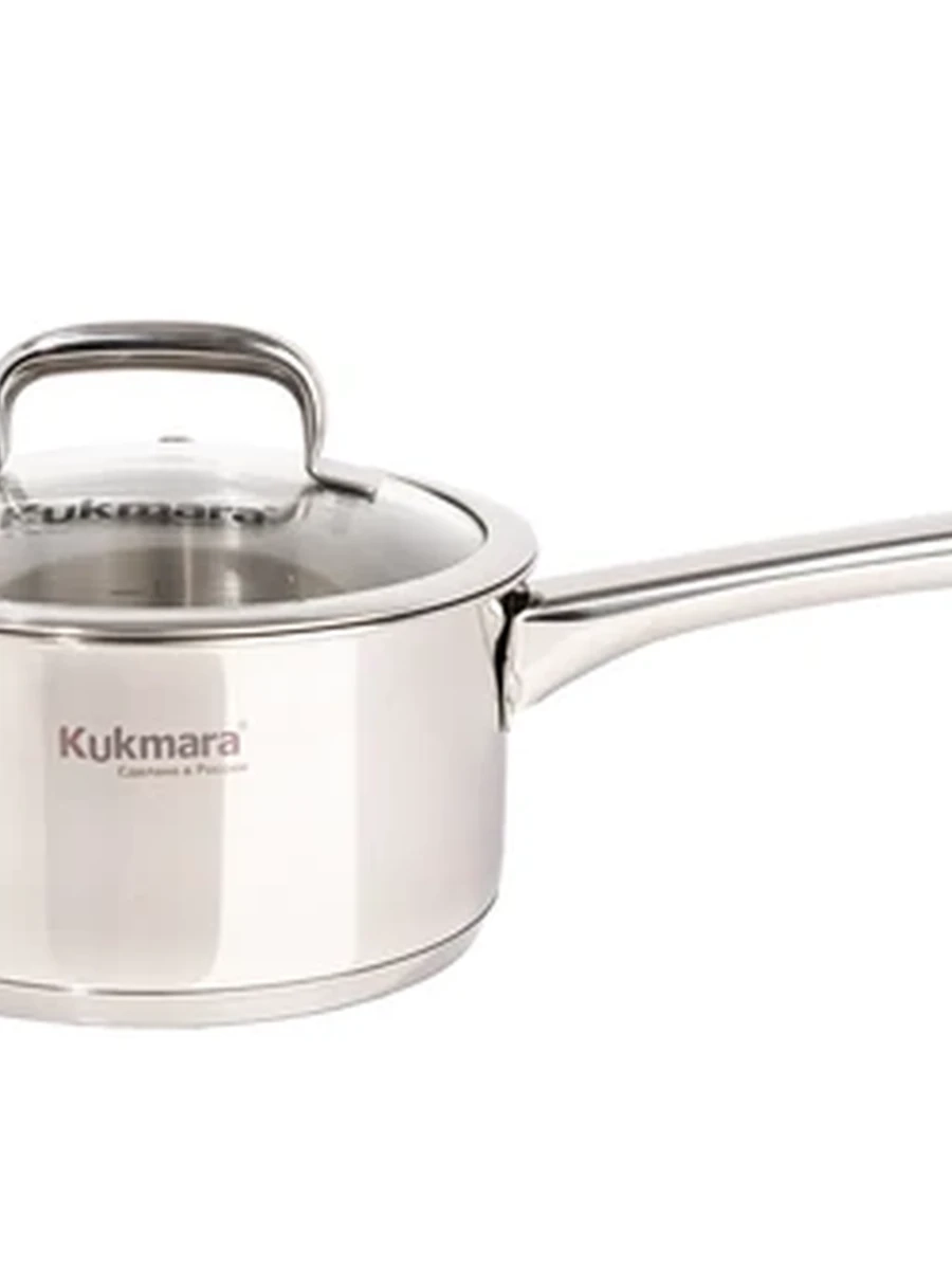 Ковш Kukmara из нержавеющей стали 1,5л со стеклянной крышкой, линия Leon