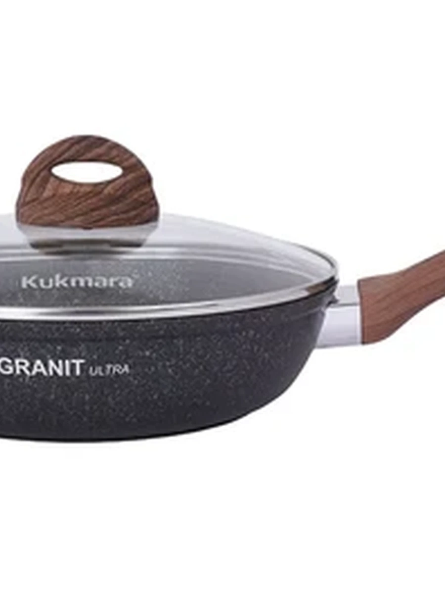 Сковорода Kukmara 24 см с ручкой, стеклянной крышкой, АП линия Granit Ultra (Blue)