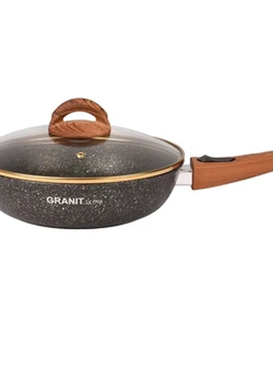Сковорода Kukmara 240мм со съемной ручкой,стекл.крышкой, АП линия Granit ultra (black-gold)