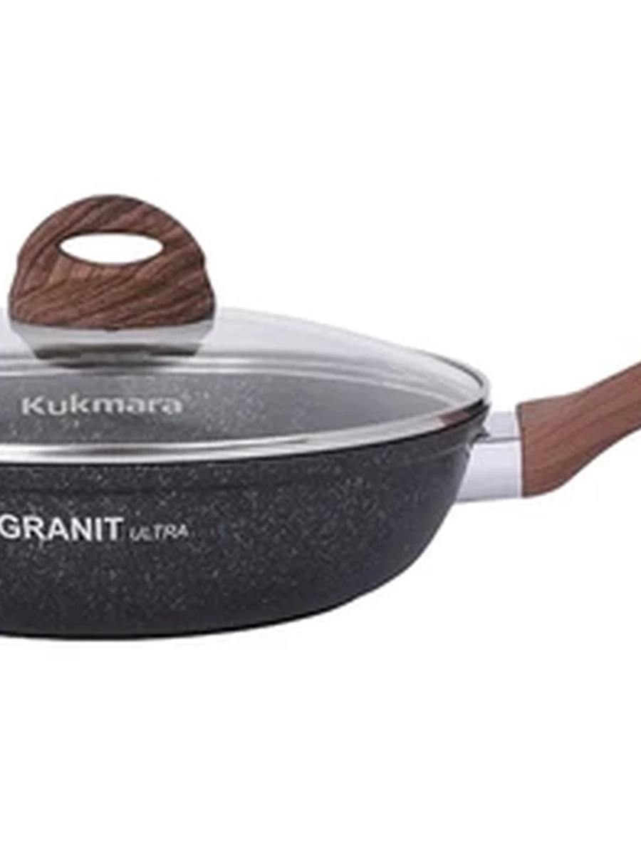 Сковорода Kukmara 26 см с ручкой, стеклянной крышкой, АП линия Granit Ultra (Blue)