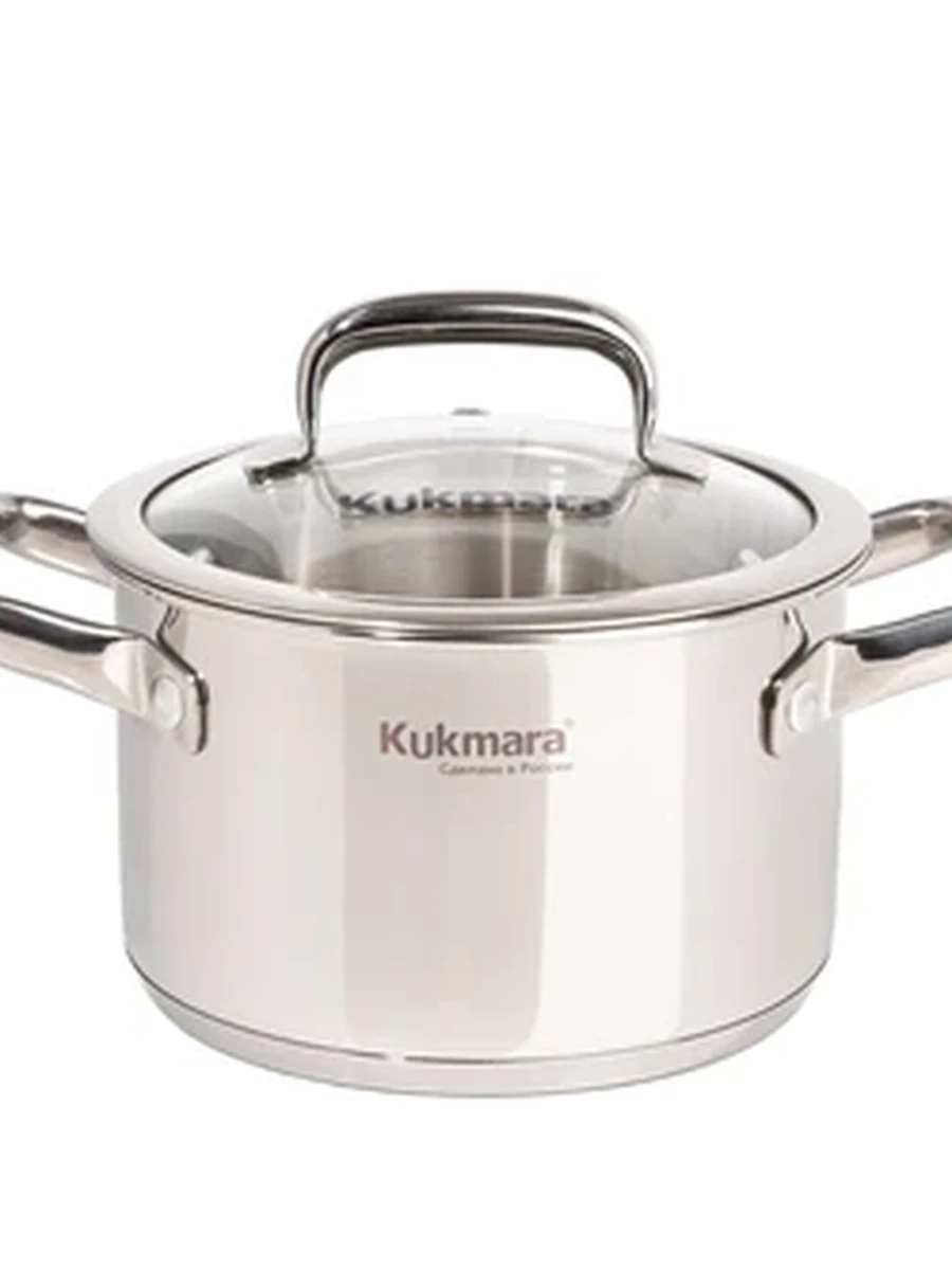 Кастрюля Kukmara из нержавеющей стали 1,8л со стеклянной крышкой, линия Leon