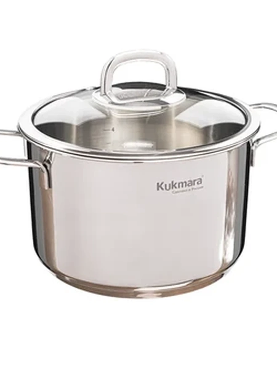 Кастрюля Kukmara из нержавеющей стали 6л со стеклянной крышкой, линия Safia
