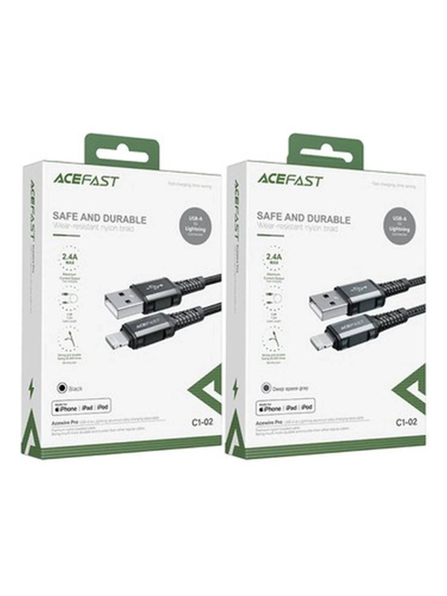 USB Кабель ACEFAST Model:C1-02 Wear-resistant nylon braid  USB-A to Lightning (Black)