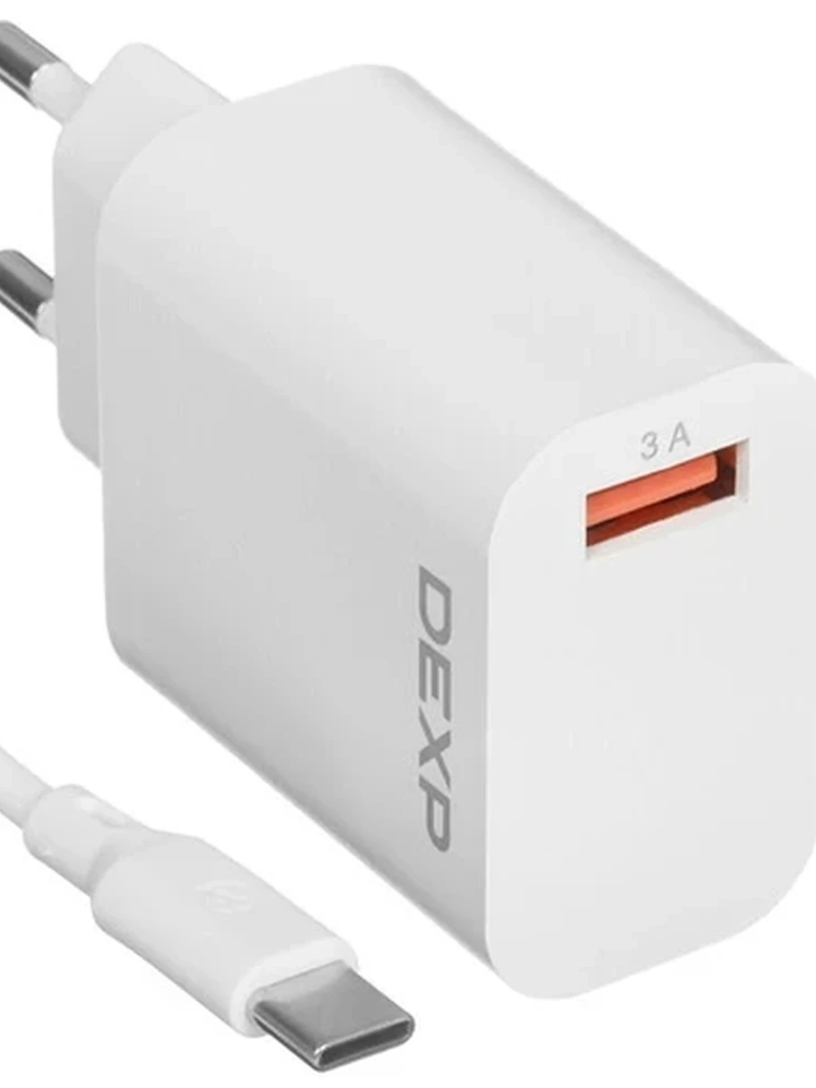 СЗУ DEXP CW15A + кабель USB-C [15W, USB-A, белый]