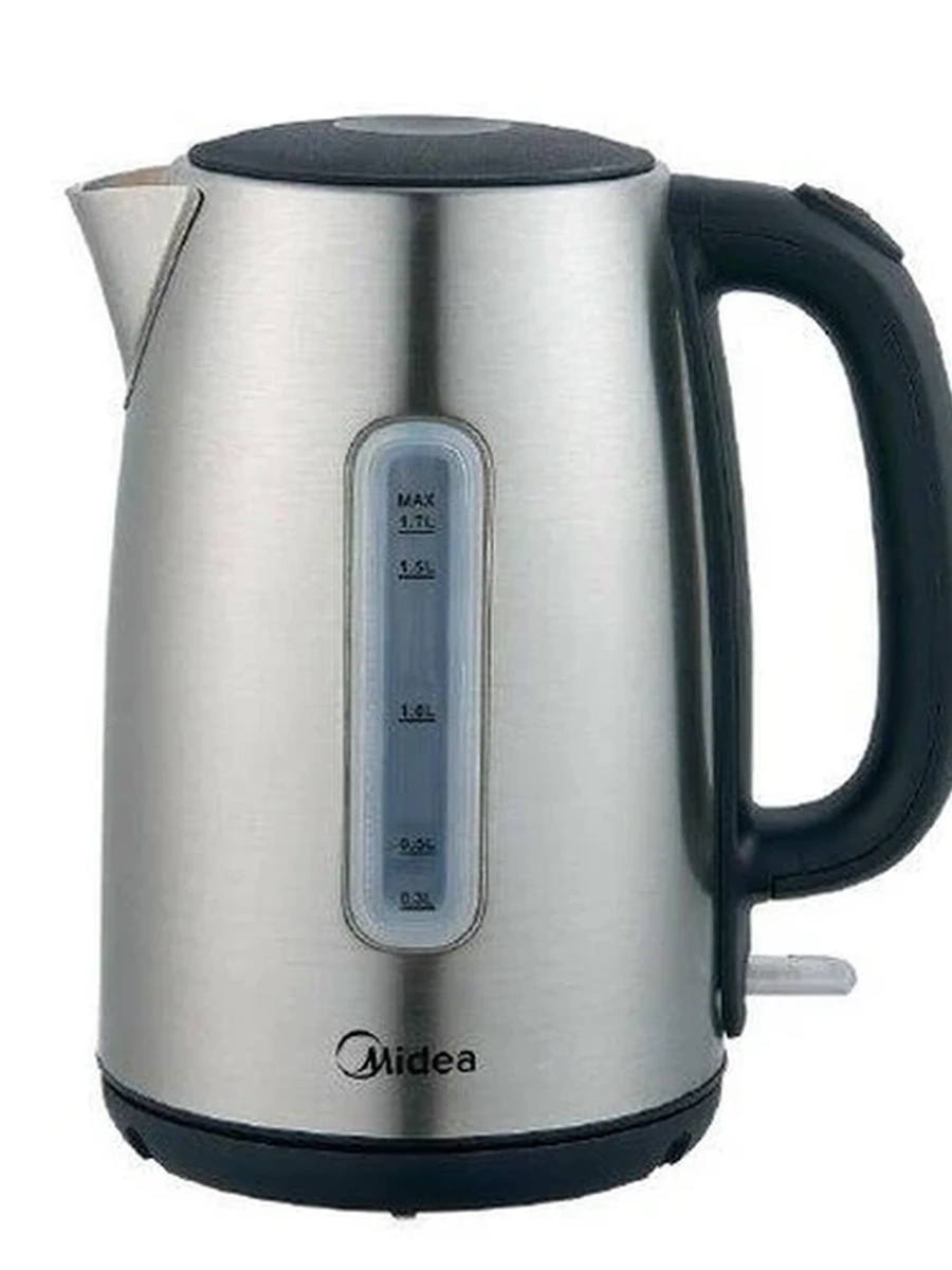 Электрочайник Midea MK-8028 [нержавеющая сталь, 1.7 л, 2200 Вт, фильтр, скрытый нагревательный элемент, серебристый, черный]