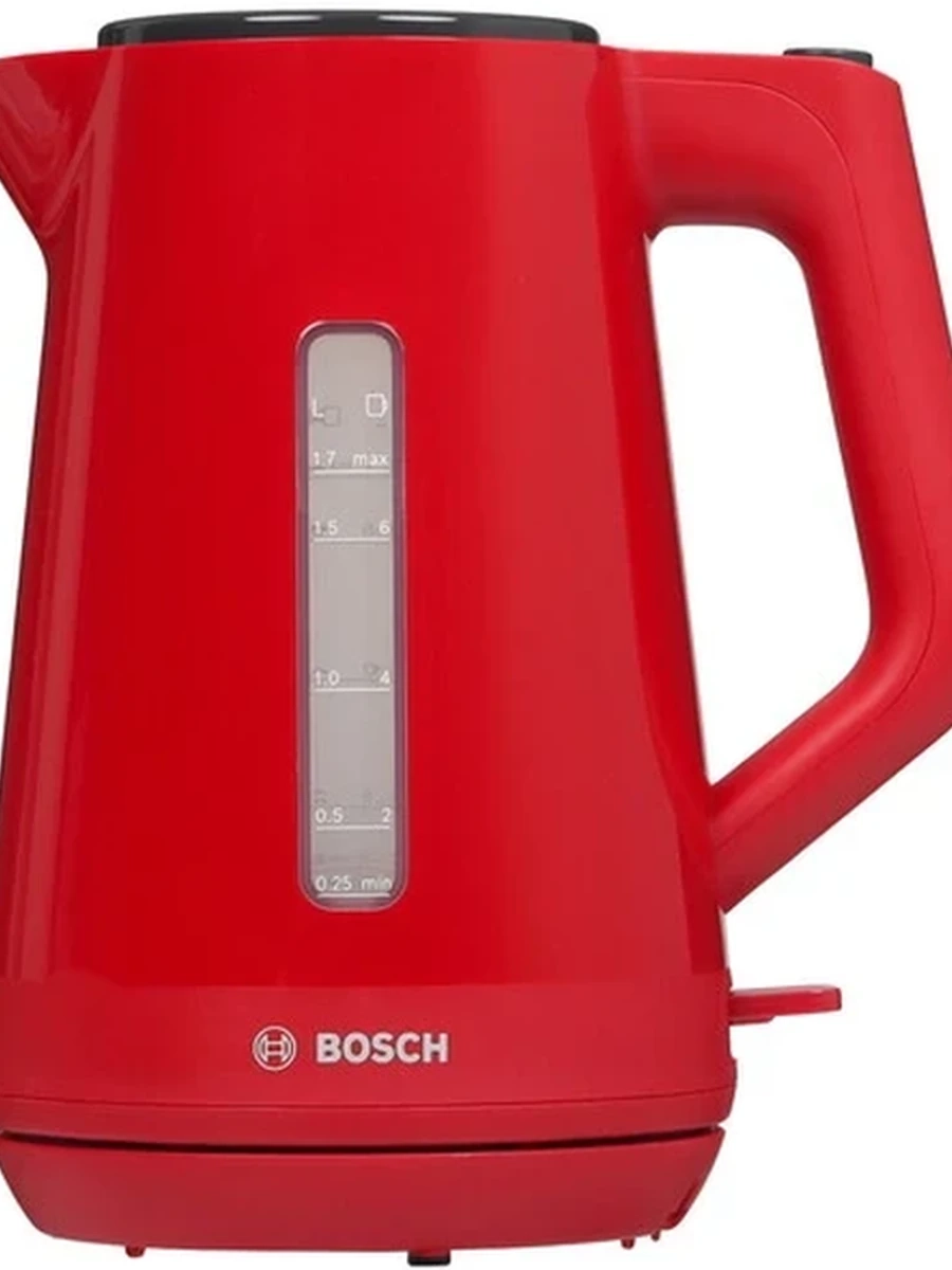 Электрочайник BOSCH TWK 1M124 [пластик, 1.7 л, 2400 Вт, фильтр, скрытый нагревательный элемент, красный, черный, в комплекте: 1 шт]