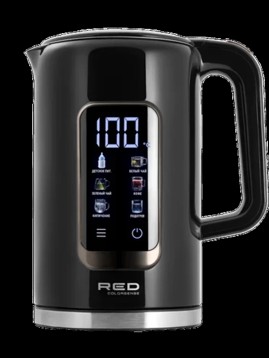 Электрочайник RED COLORSENSE AM120D [металл\пластик, 1.7 л, 2000 Вт, фильтр, скрытый нагревательный элемент, терморегулятор, черный, серебристый]