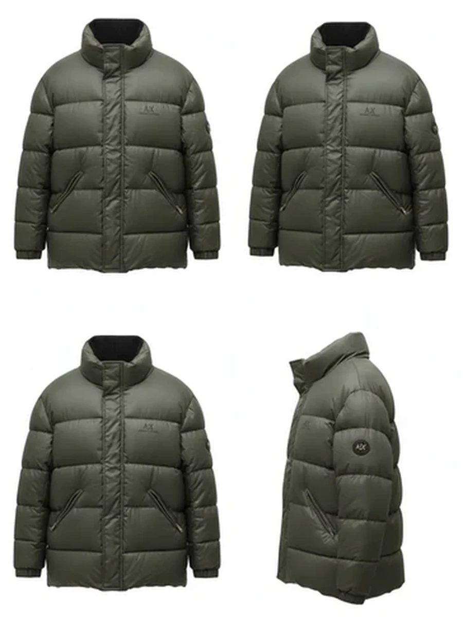 Мужская зимняя стеганая куртка-пуховик Armani Exchange с высоким воротником