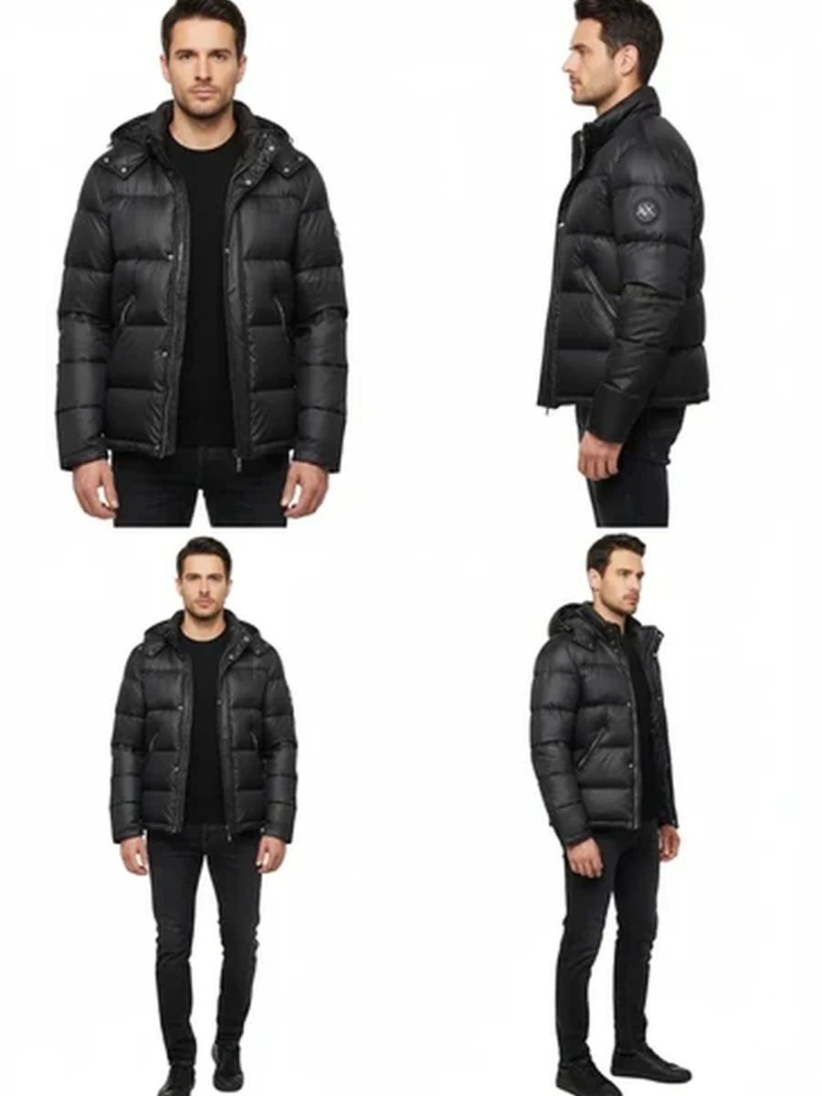 Мужская стеганая куртка-пуховик Armani Exchange черная с капюшоном