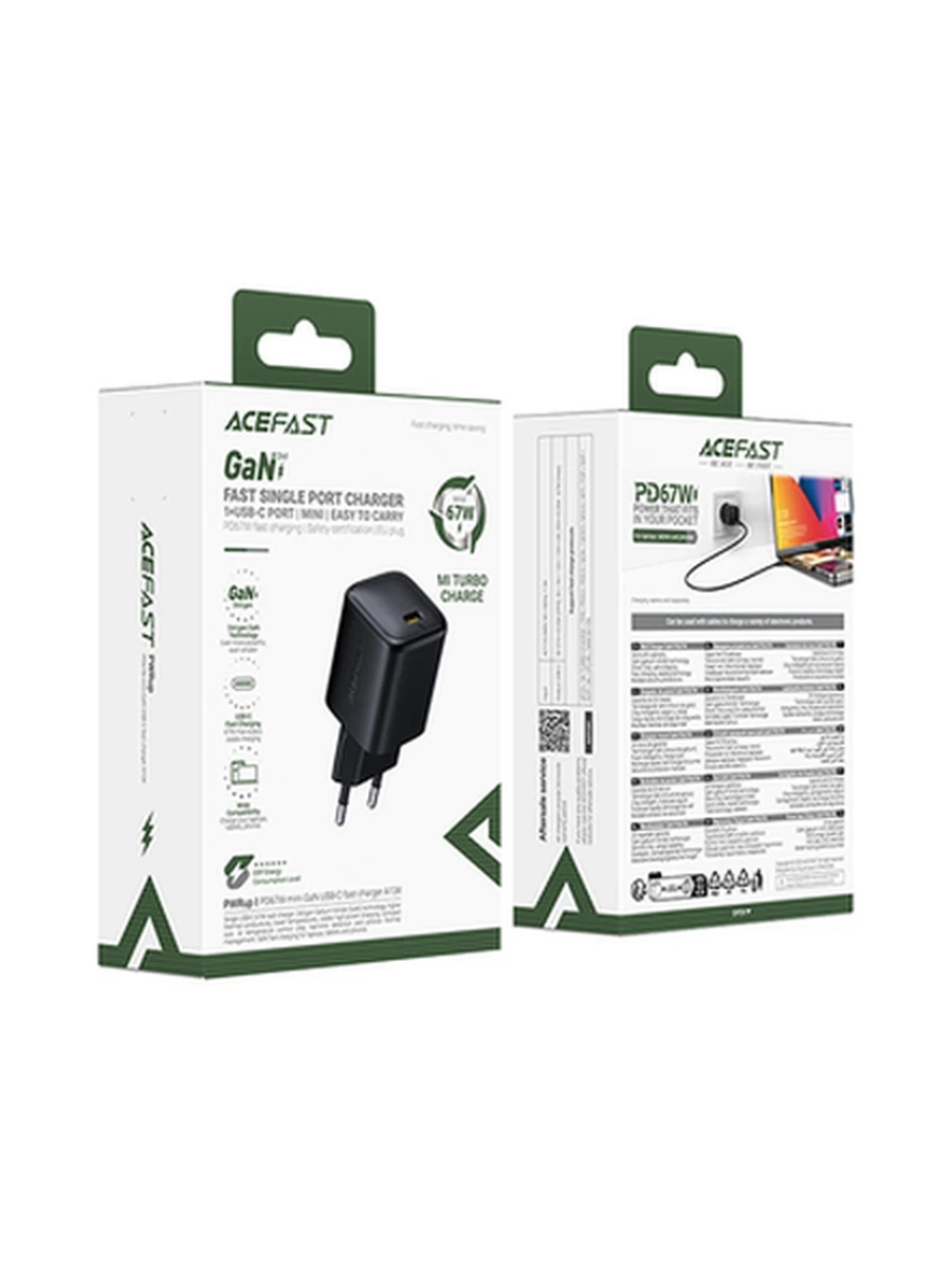 Сетевые адаптеры ACEFAST A134 PD67W mini GaN USB-C fast charger black (EU)