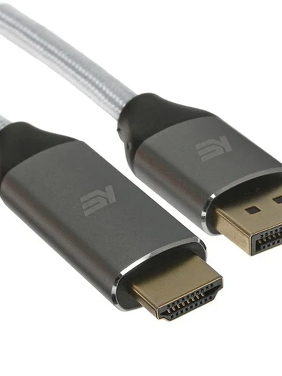 Кабель DisplayPort (M) - HDMI (M) 1.8м, KEYRON D2H-018 [вер. 1.4-2.0; premium; 4K@60Hz; коннектор: металл; оплетка: нейлон;  18 Гбит/с; серый]