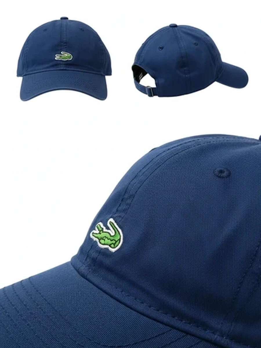 Бейсболка Lacoste классическая синяя унисекс с вышитым логотипом крокодила