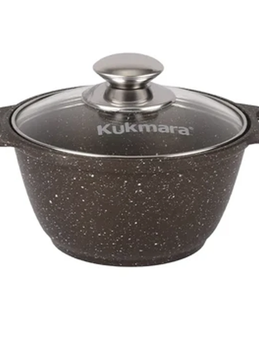 Кастрюля Kukmara 1л с антипригарным покрытием (кофейный мрамор) со стеклянной крышкой