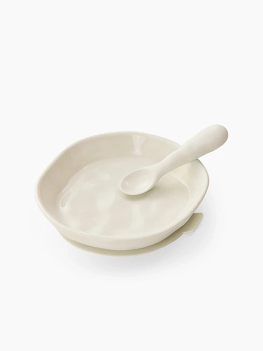 15073, Силиконовая тарелка с ложкой (cream)