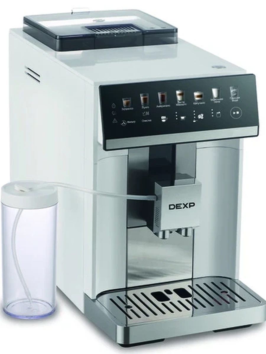 Кофемашина автоматическая DEXP DAM-157AG [1450 Вт, 15 бар, авто. капучинатор, 1,8л, сенсорное управление, исп. кофе - зерновой, молотый] Белый
