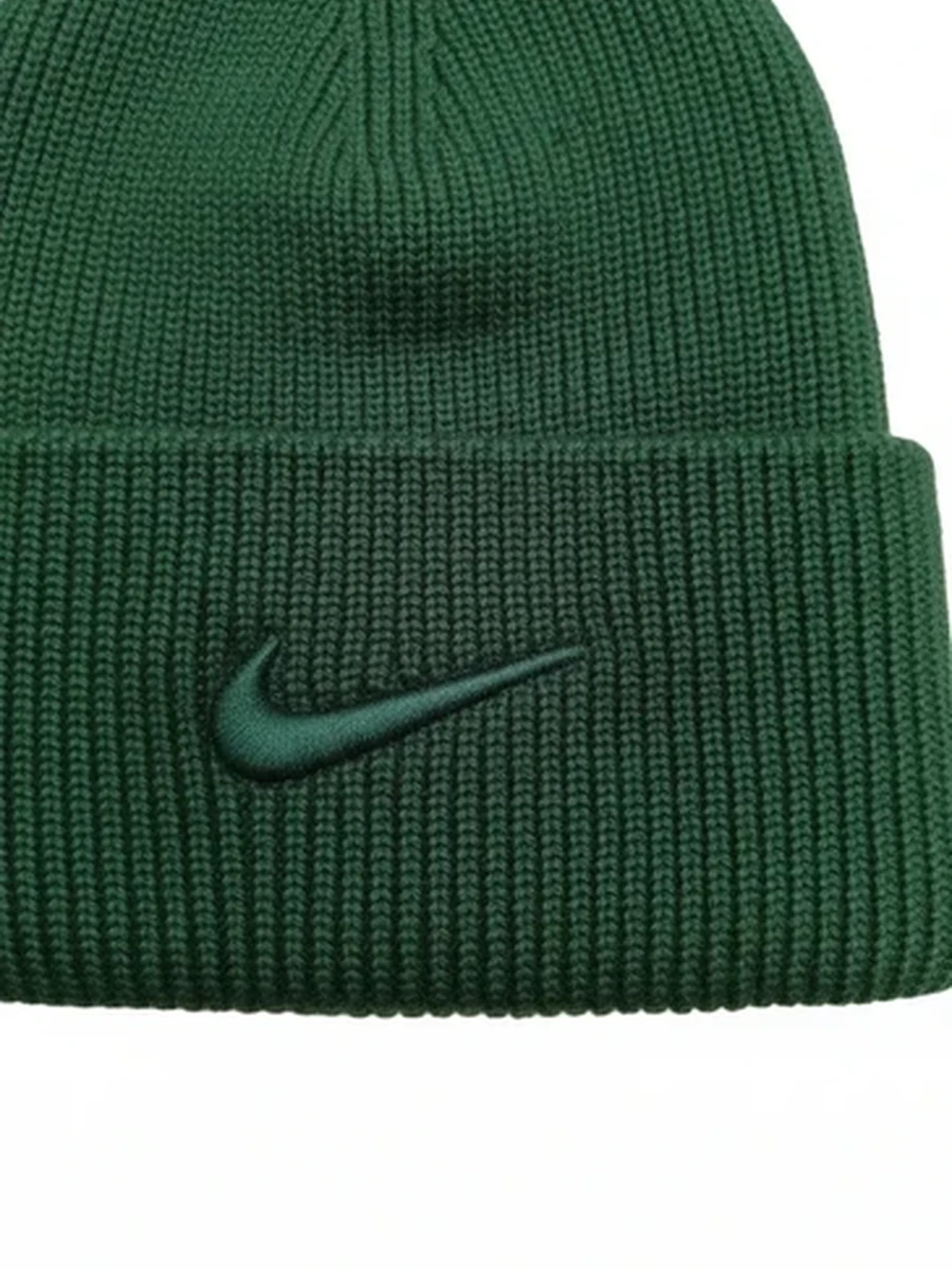 Шапка бини Nike вязаная с отворотом зеленая осенне-зимняя унисекс