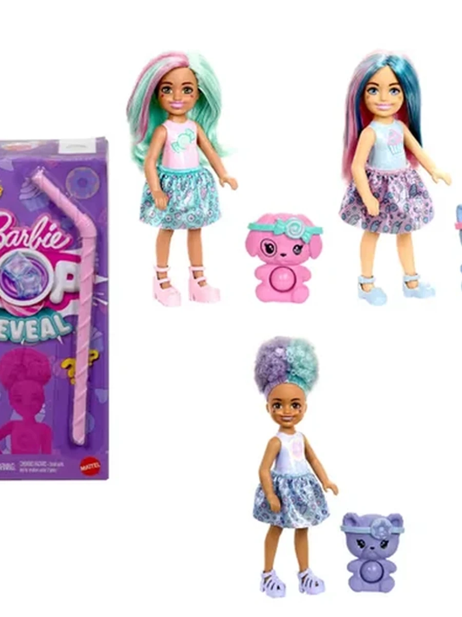 Кукла Barbie Chelsea Pop Reveal Treat Series с 5 сюрпризами, включая аромат и питомец